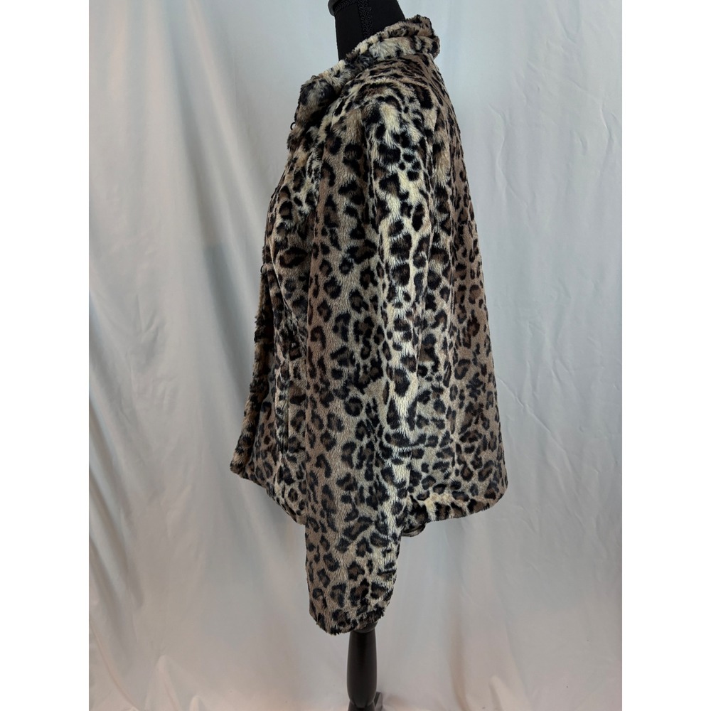 JM Collection Leopard Print Faux Fur Jacket Womens Medium Brown Black Collared - Picture 7 of 11